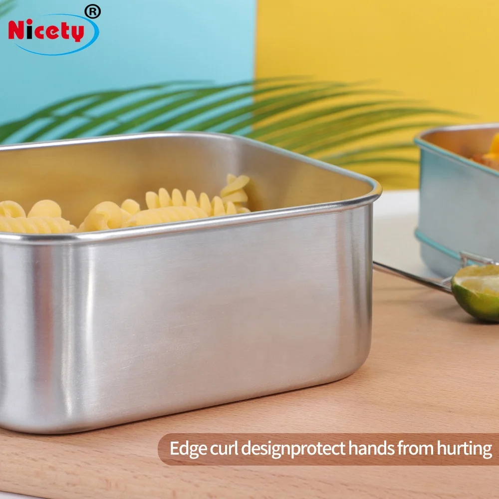 Square Lunch Box With Stainless Steel Complete Meal Prep 2 Layer Bento Box For Adult Leakproof Food Containers For Kids