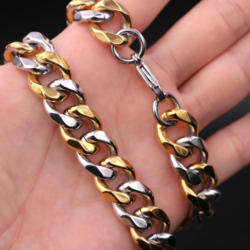 Mister Jewelry Stainless Steel 316l Mixed Color Gold Cuban Link Chain for Women and Men