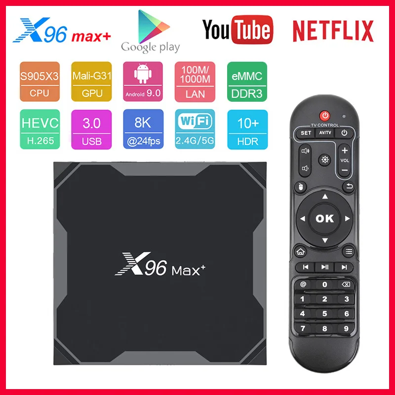8K X96 Max Plus IPTV BOX Android 9.0 Amlogic S905X3 BT 4.1 H.265 Media Player 2.4G/5Ghz WiFi X96max Plus Smart IP TV Set Top Box