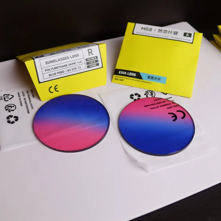 EXIA Lens M58 Sunglasses Lens Blue Pink Red Polyurethane MR-8 1.61 UV400 Base Curve 3 Anti-Impact for Rimless Sunglasses