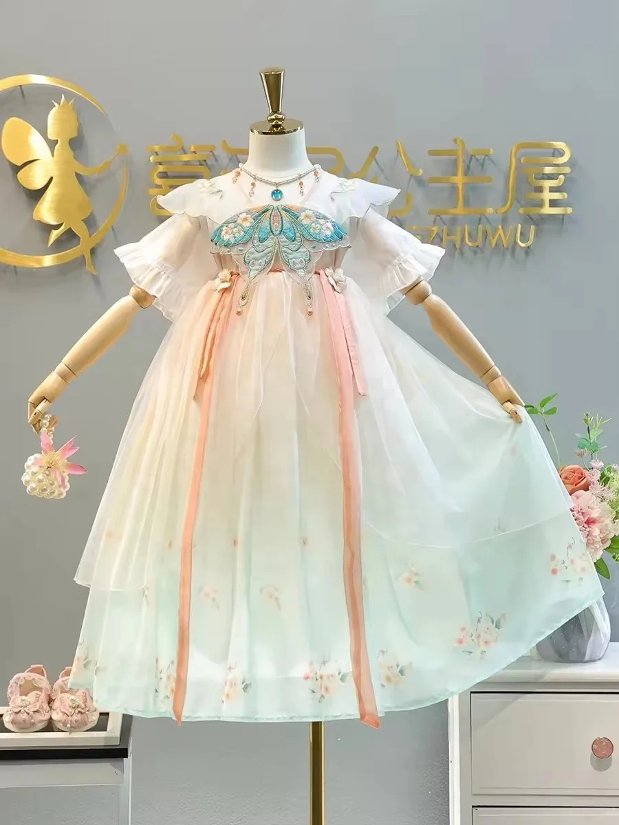 Children Girl Clothing Kids Clothes Plain Color Summer Sleeveless Little Girls Dress with Ruffle Bow