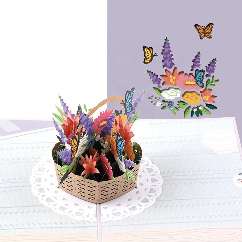 Factory Wholesale Best Wishes Handmade Pop Up Laser Cutting 3D Gift Greeting Card