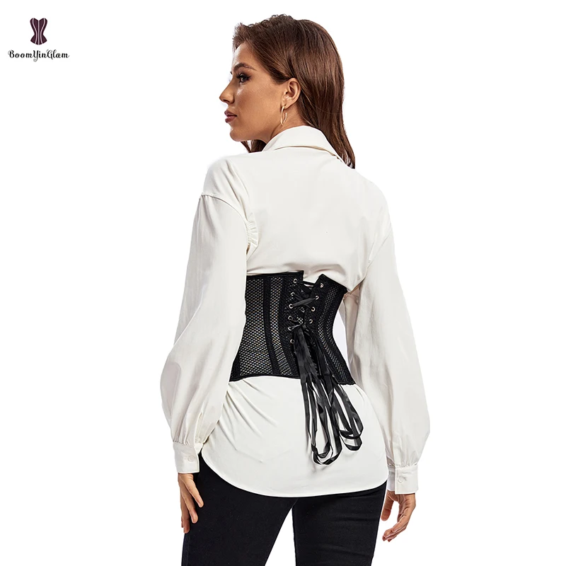 Big Size Ladies Black Mesh Girdle Hollow Out Underbust Corset Breathable Slimming Waist Cincher Long Torso