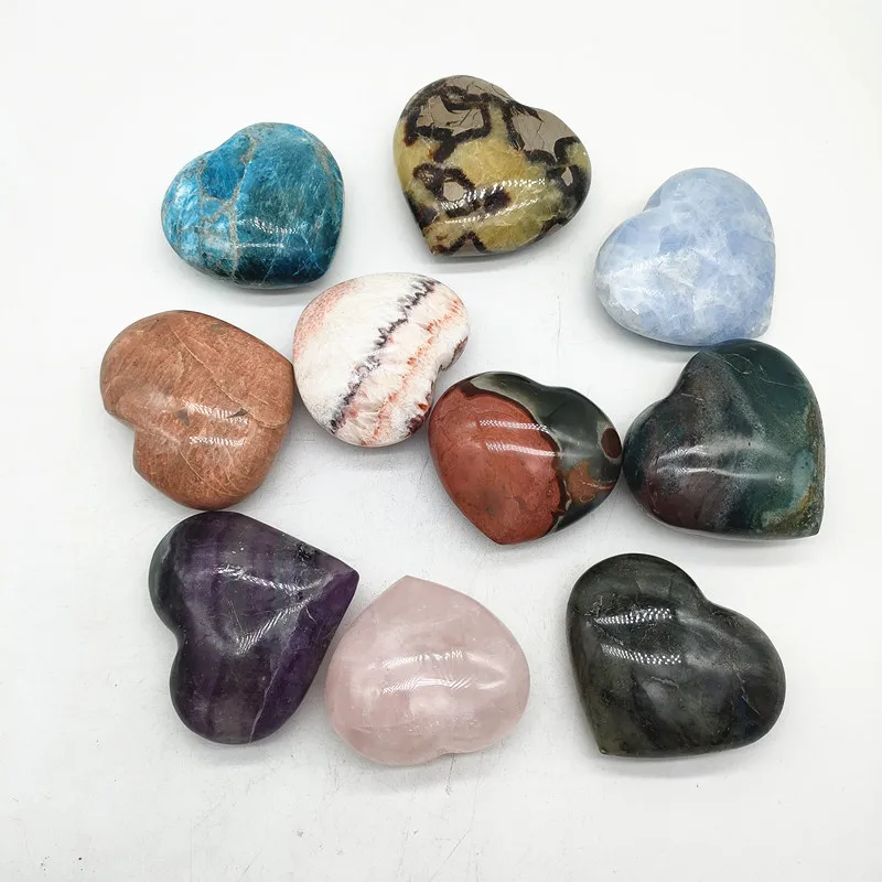 Wholesale Natural Reiki Healing Carving Heart Shape Gemstone Stone Crystal Heart Multi-Material quartz Hearts crystal crafts for