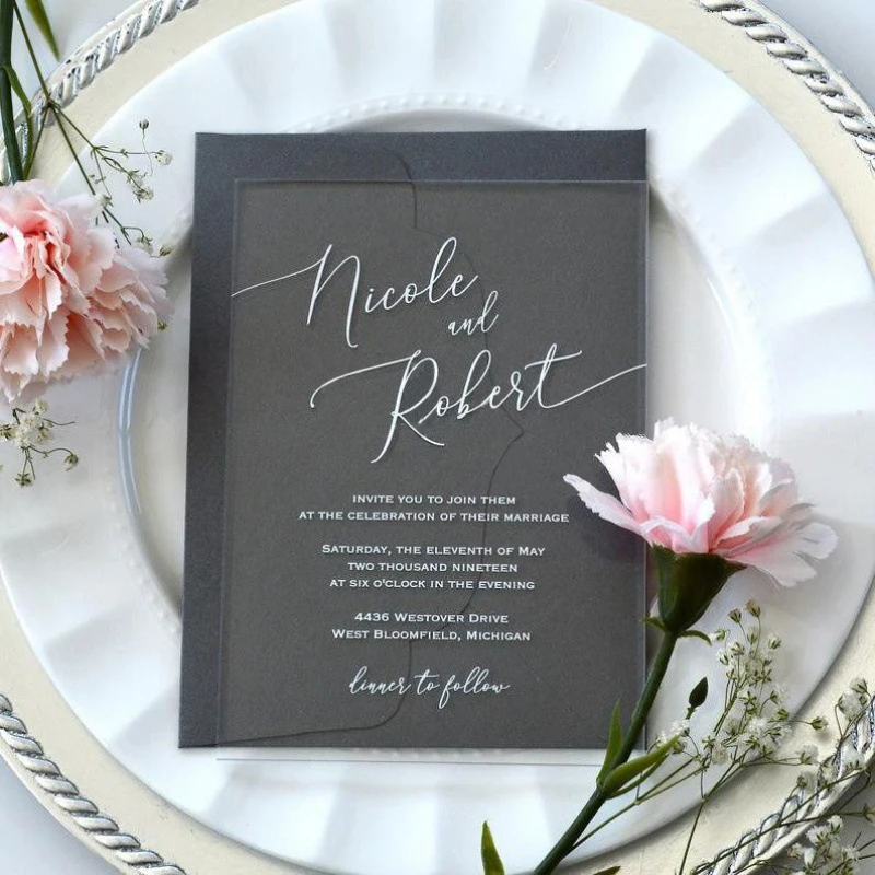 Nicro Customized Romantic Transparent Acrylic Rose Quinceanera Party Birthday Eco-Friendly Floral Wedding Invitation Card