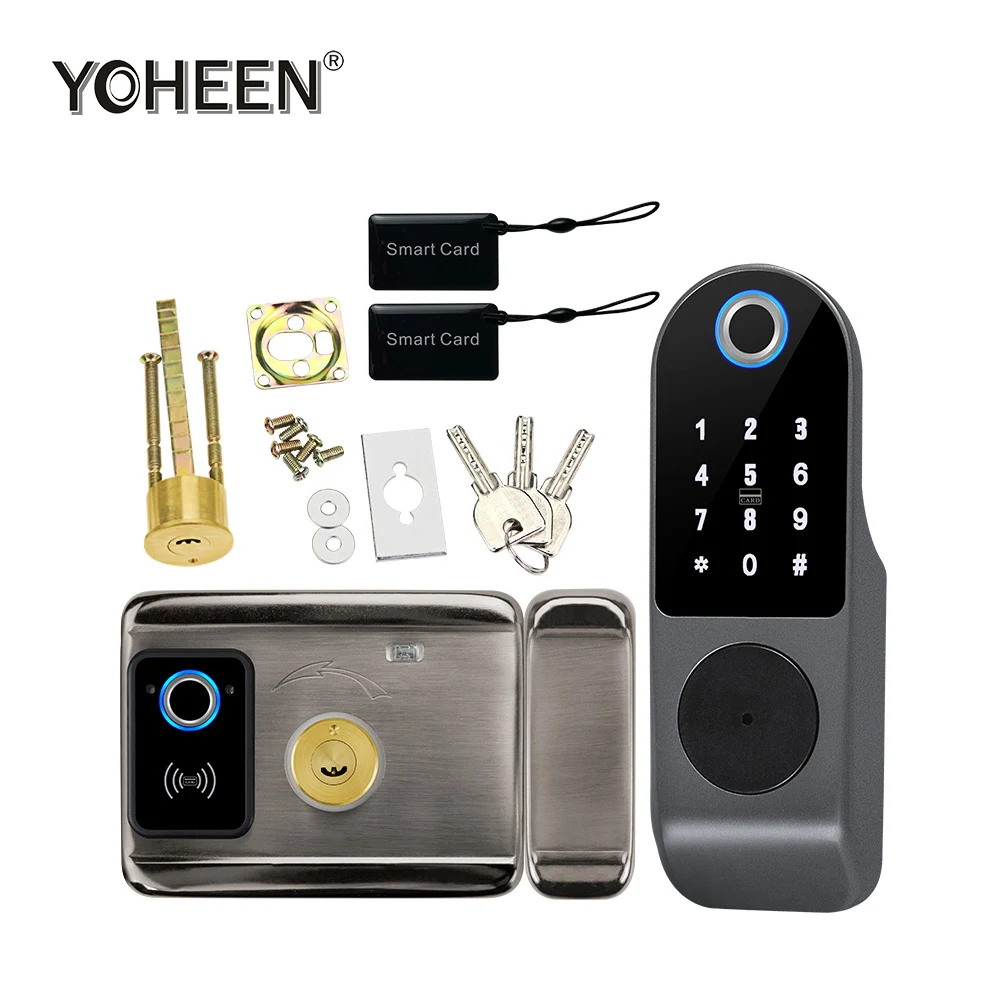 Waterproof Smart Electric Rim Lock with Tuya Smart Life APP WIFI Outdoor Gate Door Fingerprint Lock