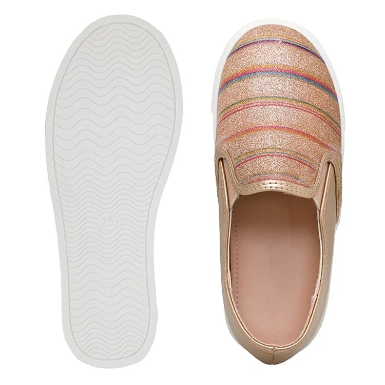 Silver Gold Kids Sports Glitter Shine Little Girls Casual Slip On flat Sneakers Shoes Wholesale China
