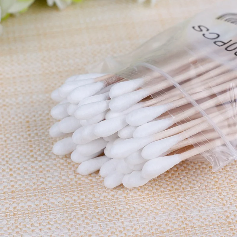 100 pcs ватной палочкой двойной наконечником для фасовкиь деревянной 100% ватный тампон ватные палочки одноразовые Ушная палочка