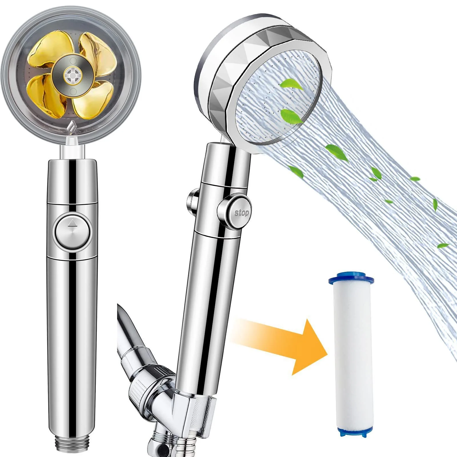 High-pressure Shower Head Handheld Turbo Fan Showerhead With 5 Filters Water Saving Spray Rainfall Shower Bathroom Accessories