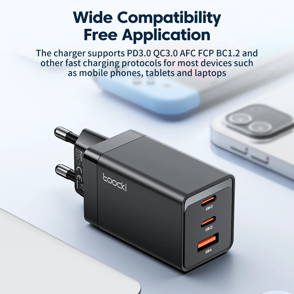 Toocki Pd 65W 67W EU UK KR Qc3.0 Mobile Phone Charger Usb C Quick Fast Charge Adapter 65W GaN Charger