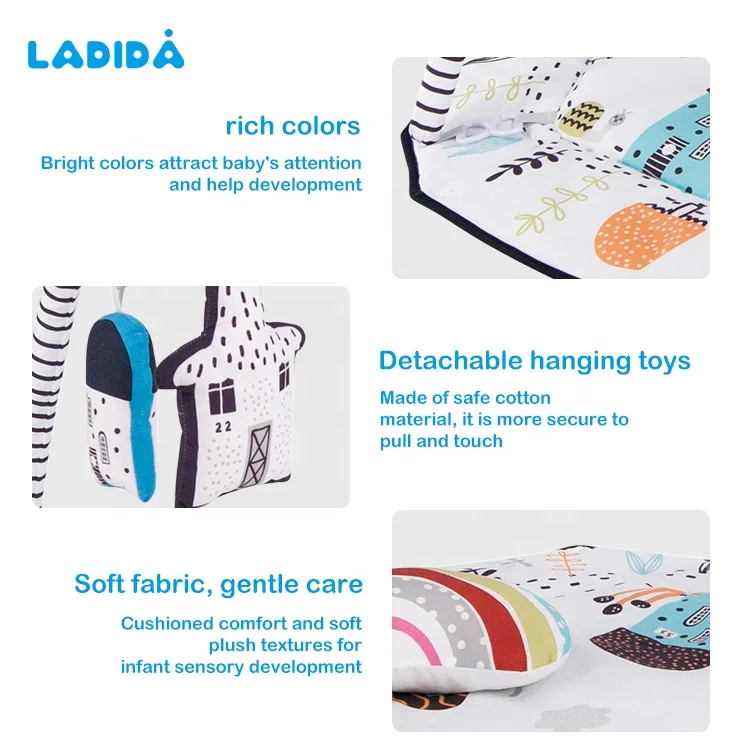 New Style Cotton Playing Mat Fun Activity Gym Infant Tummy Time Play Center Includes Toys Musical  Baby Playmats For Toddlers
