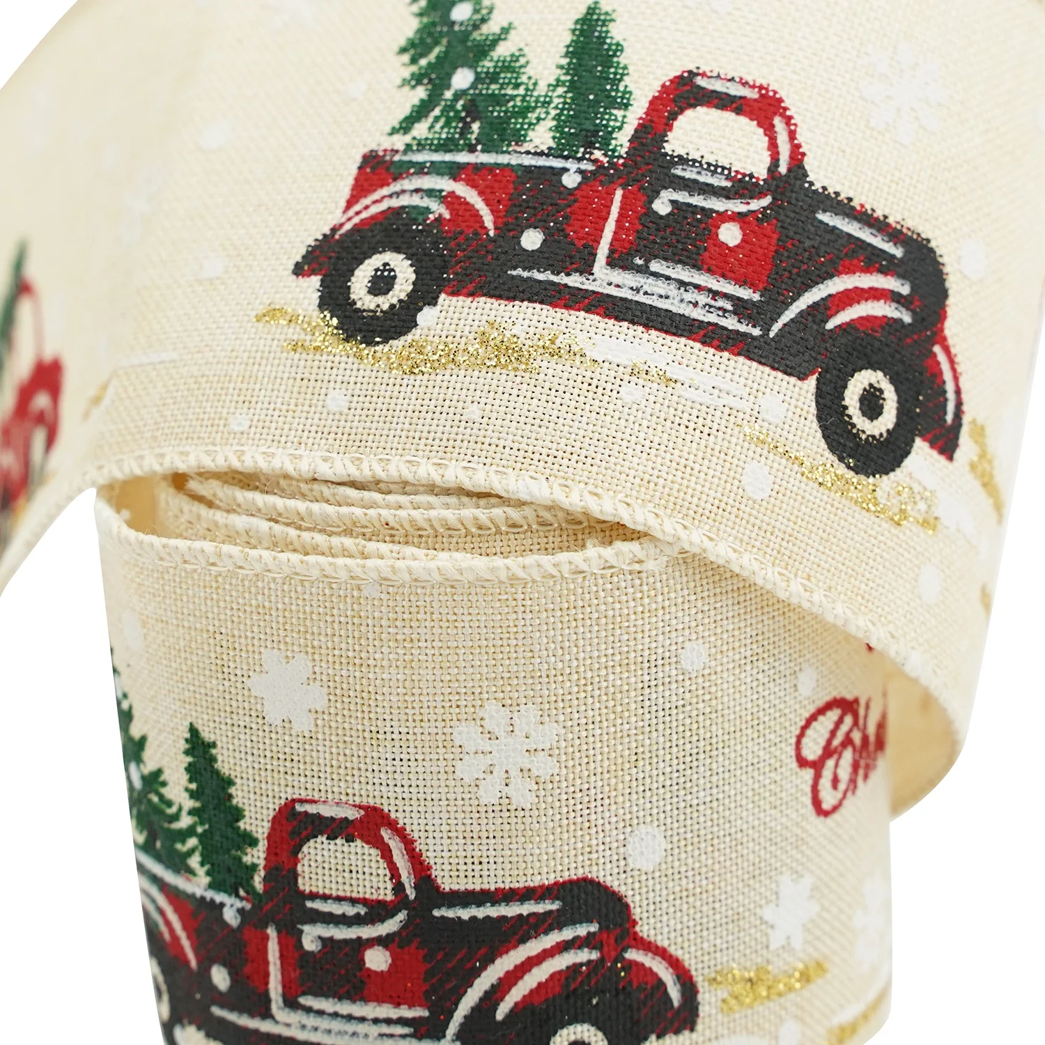 Midi Customized Luxury Glitter Ink Printed Classic Jute Burlap 2.5 Inch Wired Christmas Ribbon For Crafts