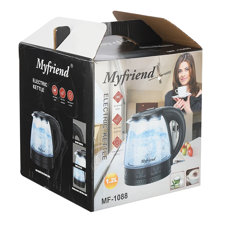 Mylongs brand MF-1088 blue LED Pyrex clear glass electric kettle1.2l water boiler glass electric kettle kettle electric glass