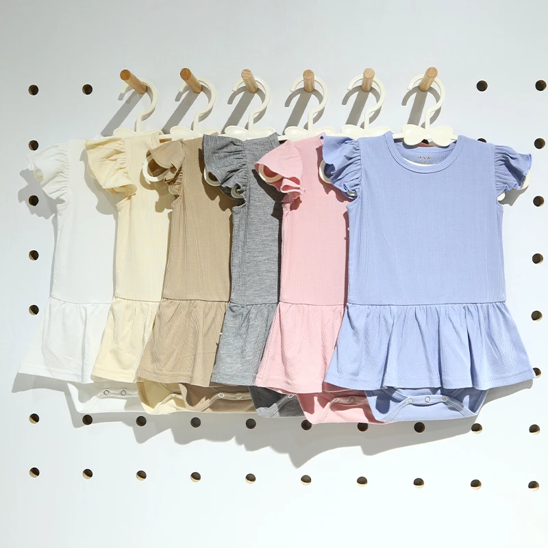 Hongbo OEM/ODM Baby Skirts Floral Short sleeved Infant Skirts Romper Bamboo Spandex Baby Dresses for girls