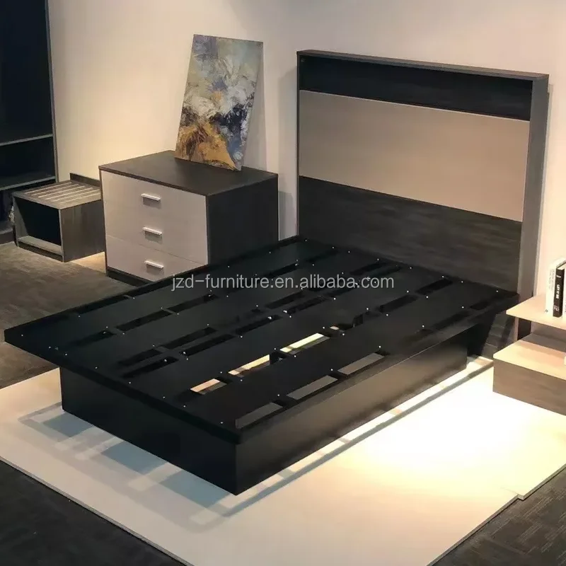 Modern Design Black Metal Platform Bed Frame Easy Assembled Space Saving Furniture Hotel Bedroom School King Queen Size Options