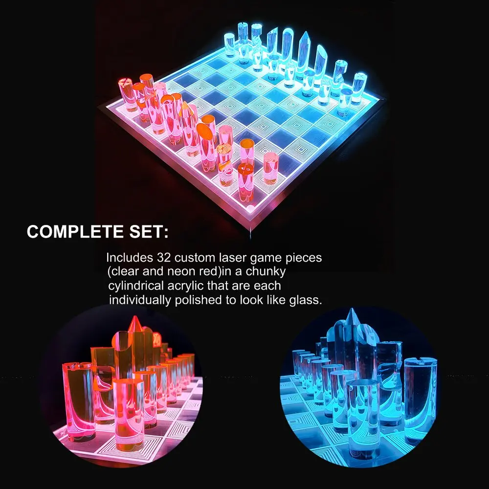 3D Luxe Acrylic Fire Ice LED Light Glowing Chess Set Luxury Cut Chessboard Executive BoardAcrylic Chess Game