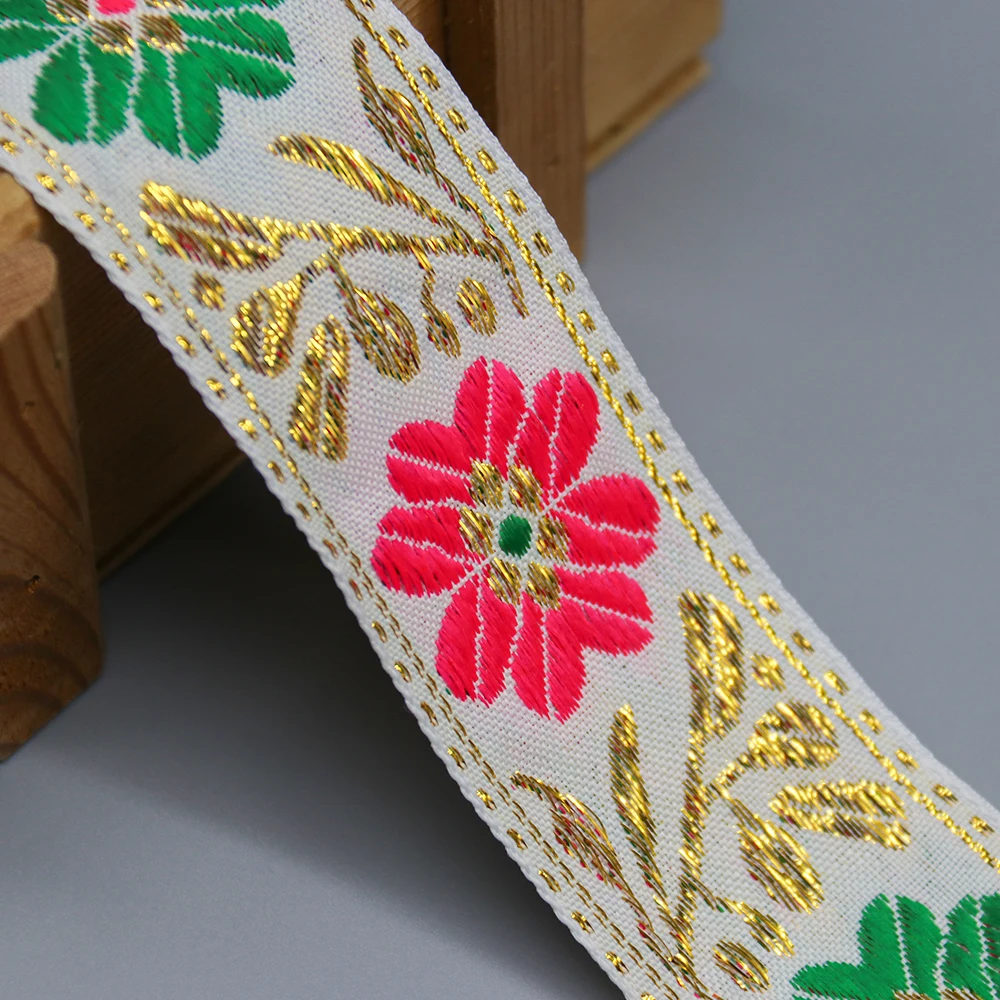 New design polyester webbing custom 44mm decorative handmade metallic ethnic jacquard webbing for bag clothing