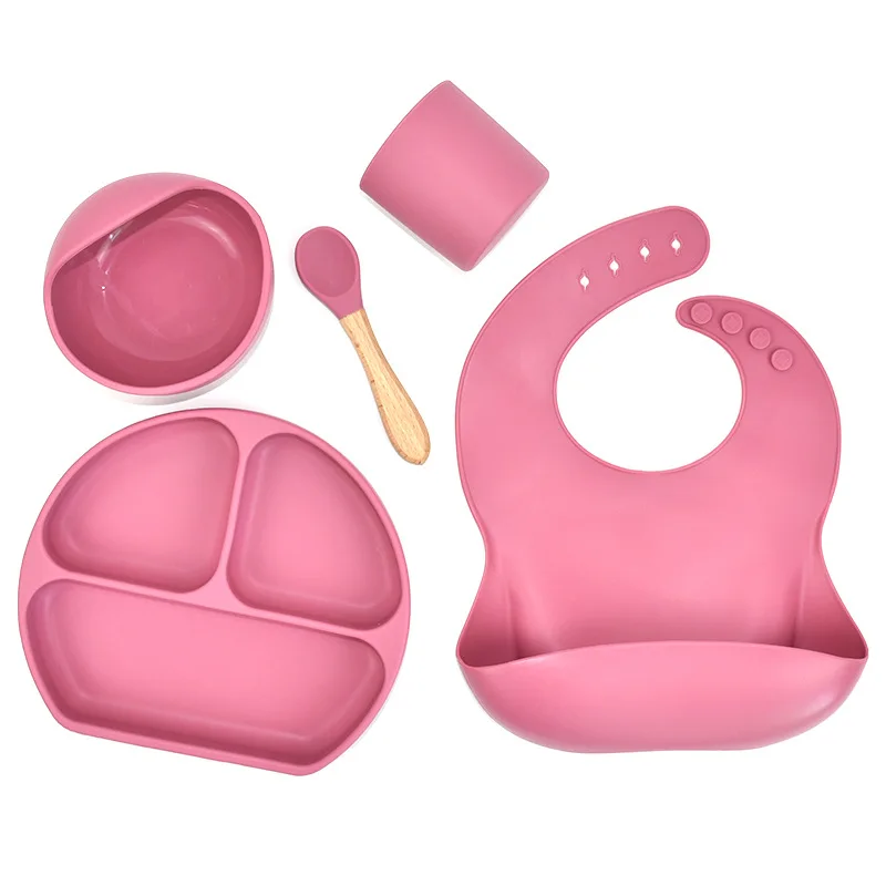 Non Toxic Washable Multi Colored Silicone Baby Bib Food Plate Feeding Set For Kids