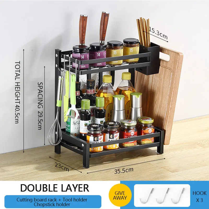 
Three-layer stainless steel kitchen storage and organization rack storage holder 