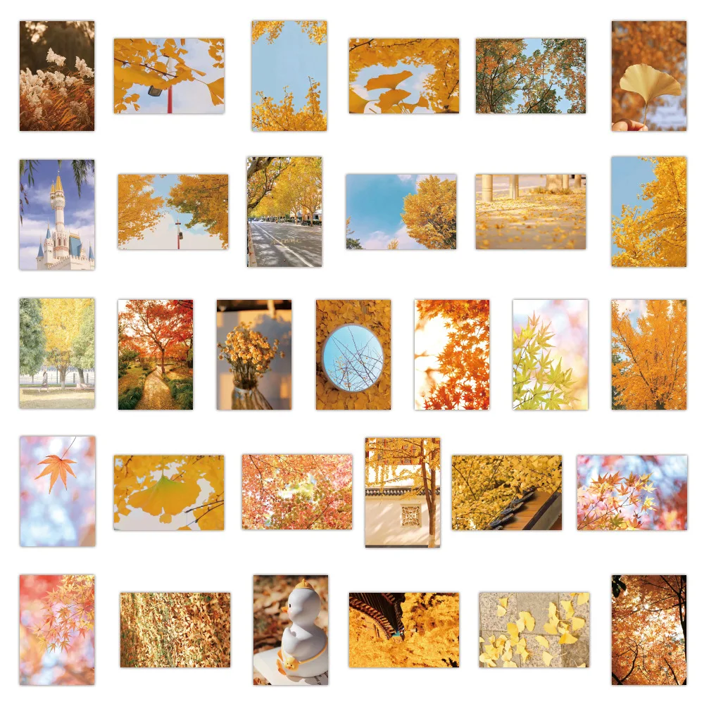60 pcs Autumn yellow ginkgo maple leaves fall scenery sticker suitable for notebook water cup guitar graffiti decoration sticker