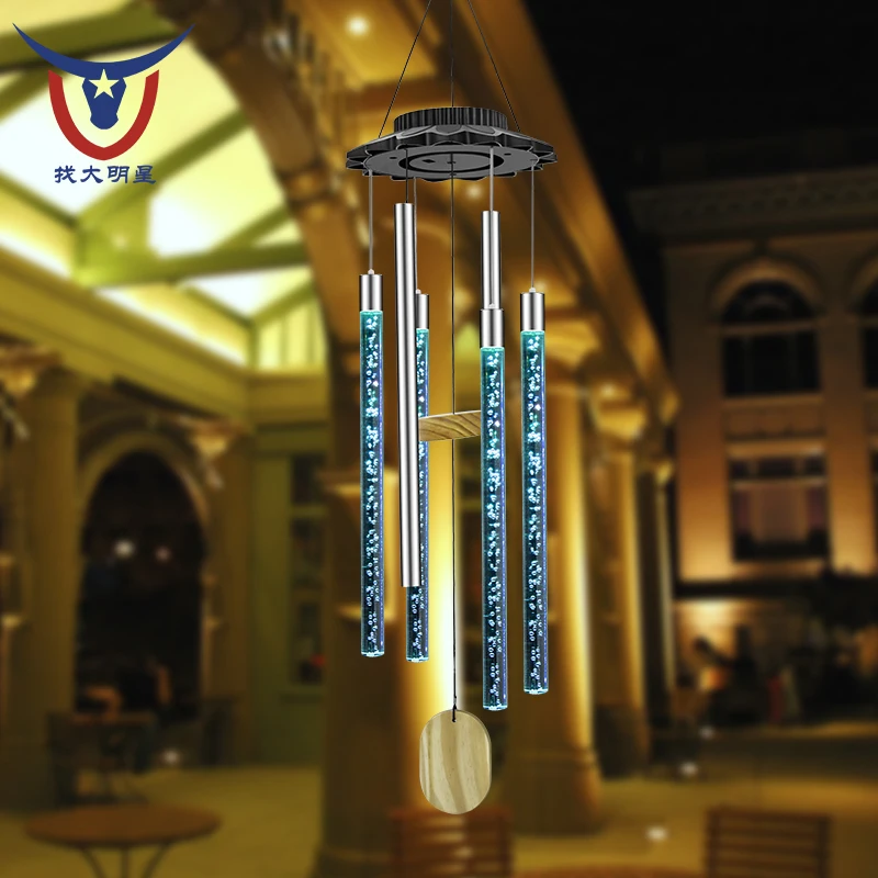 Courtyard garden decoration wind chime lamp wholesale Sympathy Wind Chime 6 Tubes Solar Memorial Wind Chime Lamp