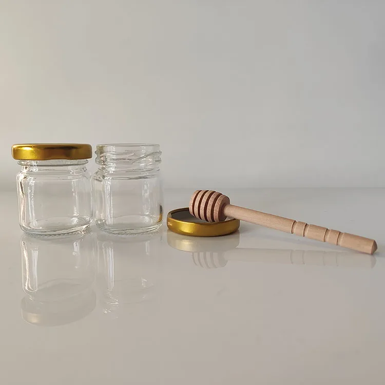 Cheap Promotion 50ml 75ml Clear Glass Sauce Canned Honey Pickles Jam Jars Packaging with Gold Lid