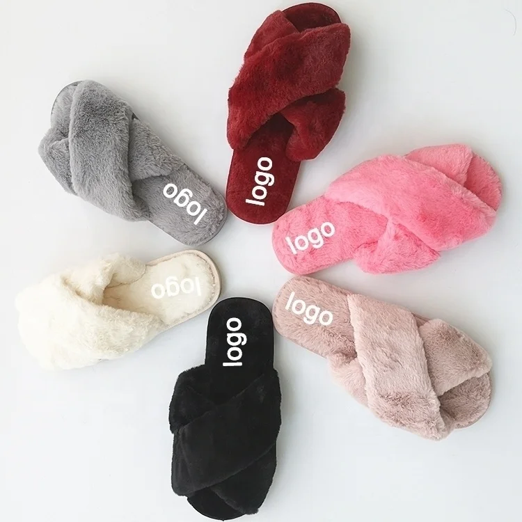 Hot Selling Winter Crossing Plush Furry Fluffy Soft Fuzzy Slippers White House Slippers for Mozambique Women