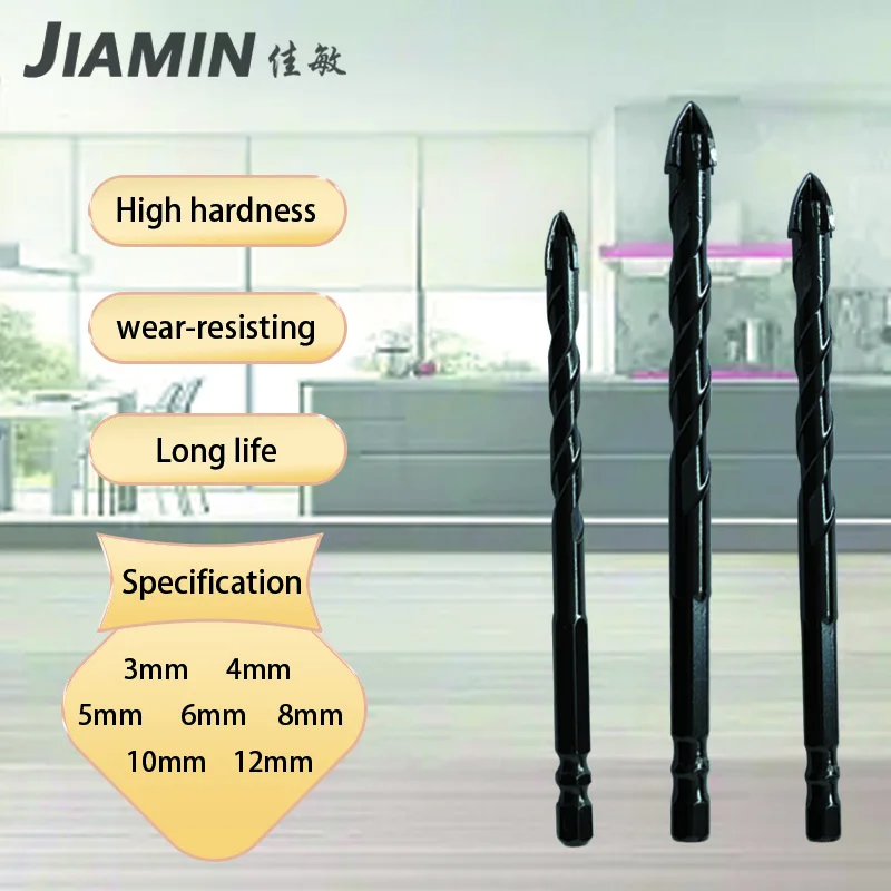 Hexagonal cross tile drill bit glass ceramic concrete cement wall opening drill bit alloy triangle drill bit