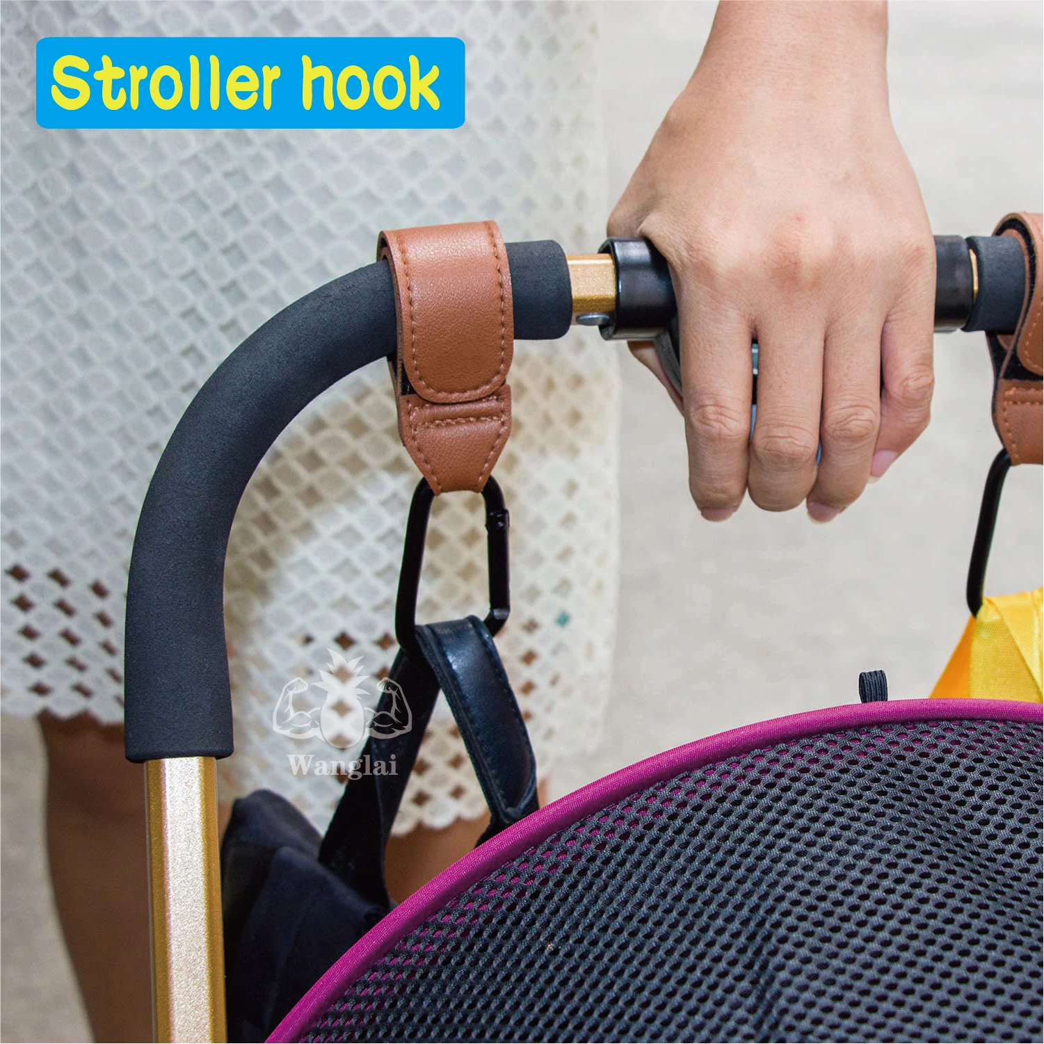 Baby Bag Stroller Hook Soft PU Leather Baby Car Bag Stroller Organizer Travel Accessories Baby Cart Hanger Hook