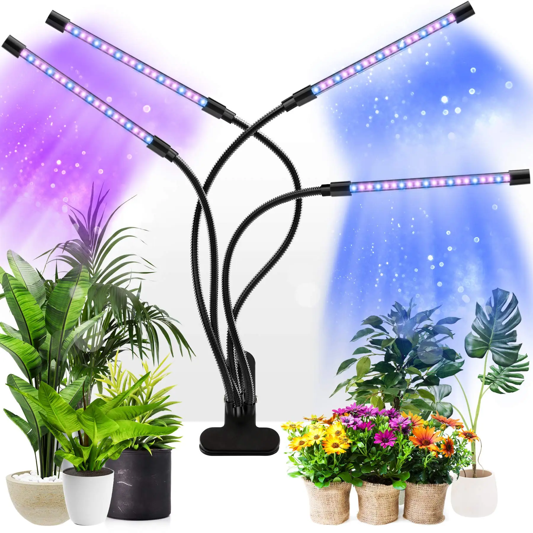 Amazon Hot Sale Four Head Plant Growing Lights Adjustable Gooseneck Led Clip Growth Lamp Usb Dimming Timing Desktop Plant Lamp