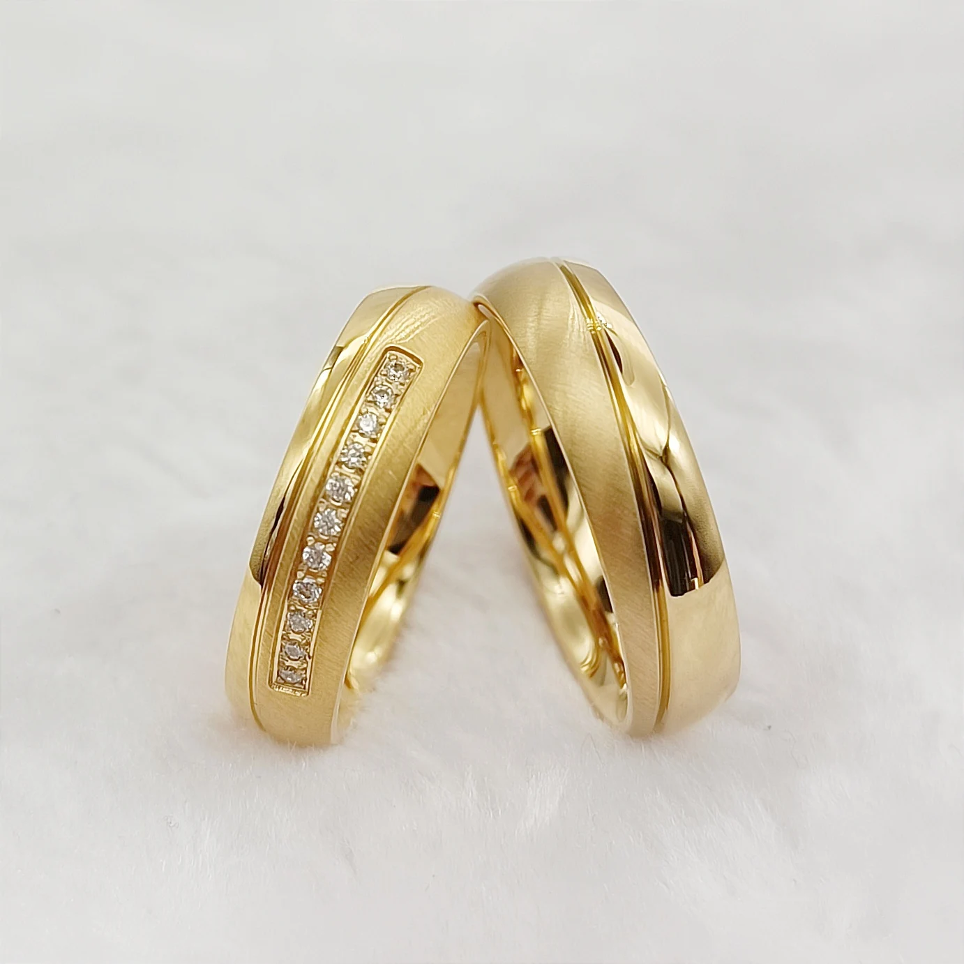 Wholesale Jewelry Wedding Engagement Ring Bridal Sets For Couples Ladies Alliance 24k Gold Filled Fine Jewelry Rings Pair