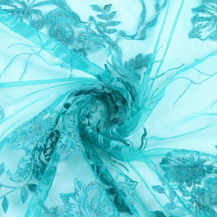 Luxury leaves pattern light and transparent organza lace 100% polyester embroidered fabric