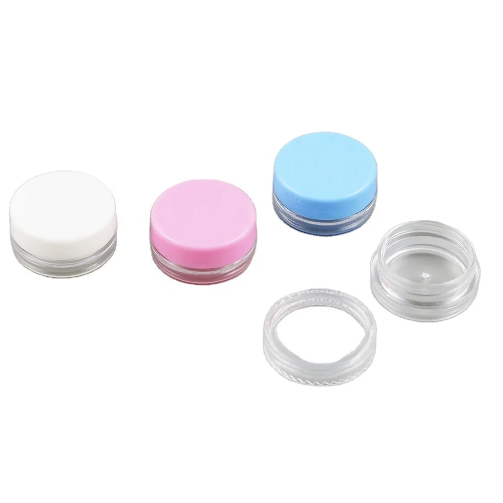 PET Mini 2g cosmetic sifter jars Pot Box Nail Art Cosmetic Bead Storage Makeup Cream Box Plastic Container Round Bottle pink cap