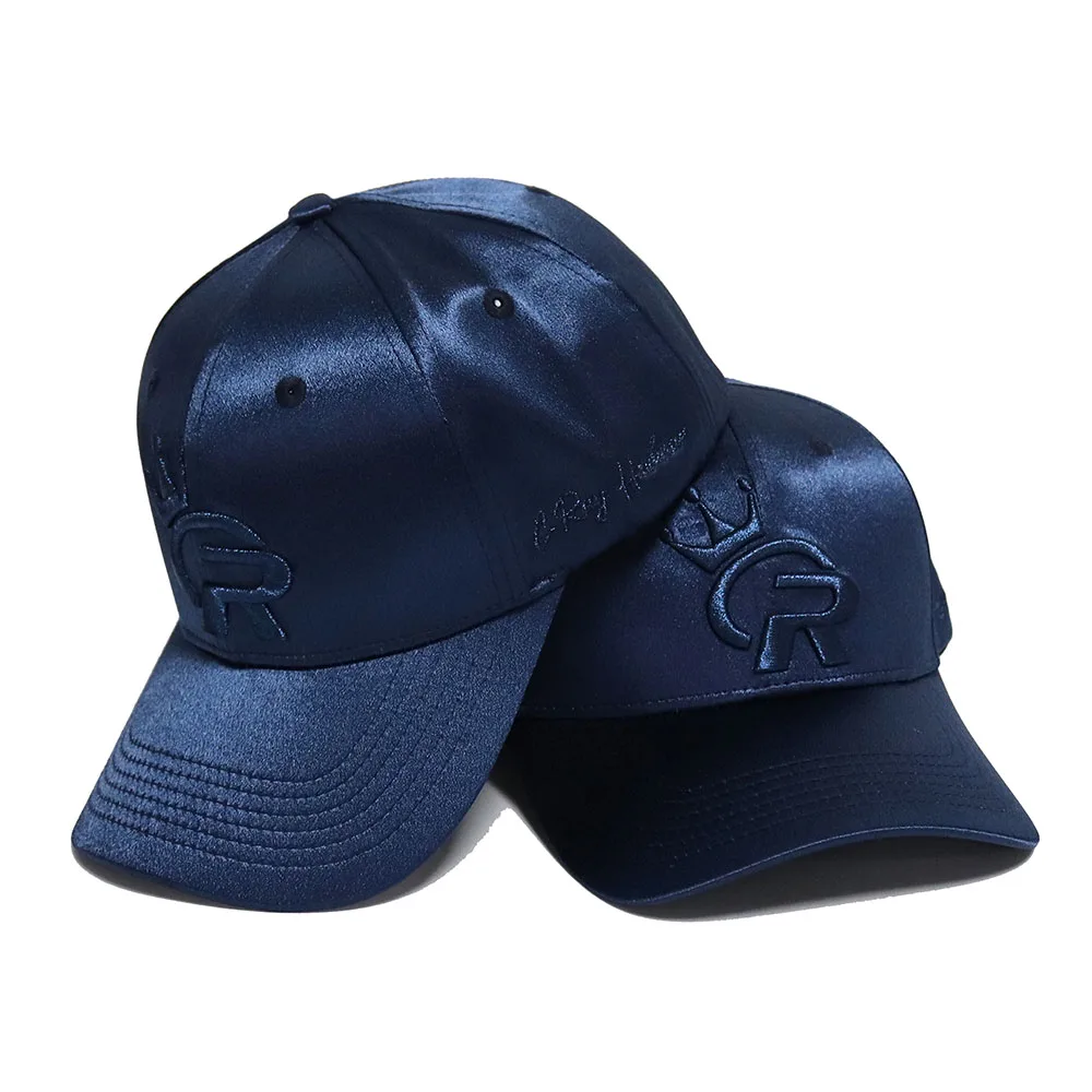 Wholesale Factory 3D Embroidery Logo  Satin Fabric 6 Panel Baseball Hat Stylish hat Shining Style  Unisex Sports Hat