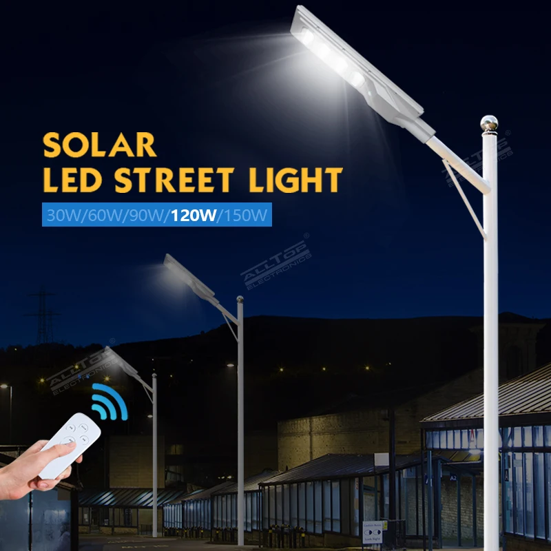 ALLTOP Body Sensor Outdoor Waterproof Ip65 30watt 60watt 90watt 120watt 150watt All in One Solar LED Street Light