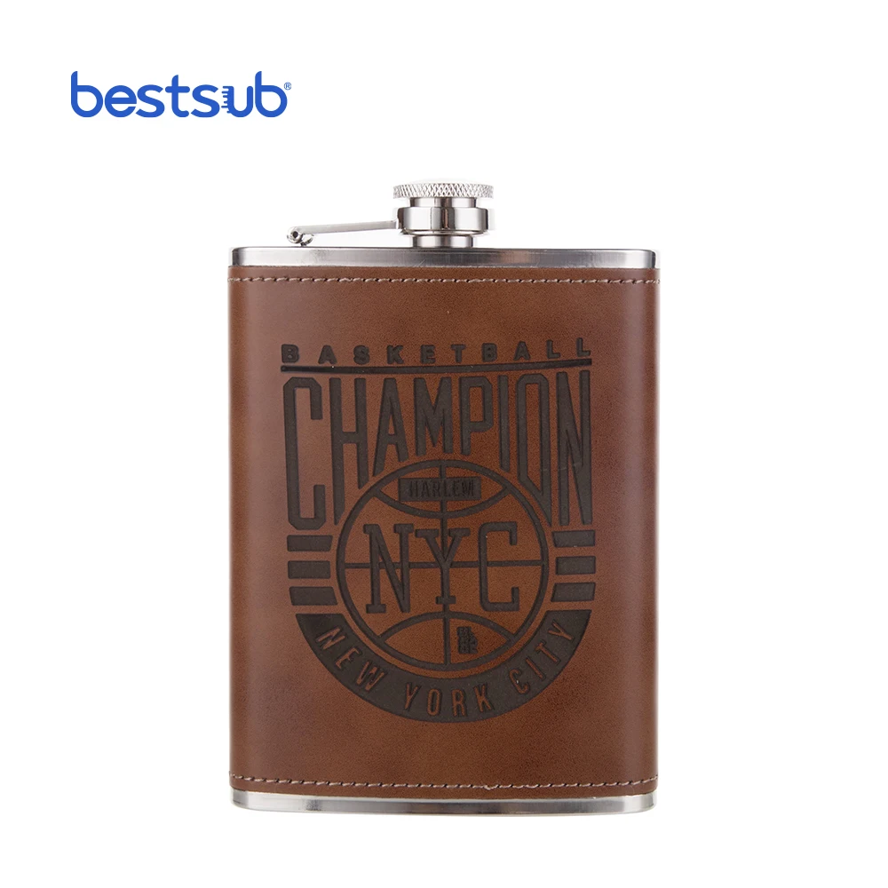 BestSub 8oz Chestnut Laser Engraving Blanks Engrave Material Stainless Steel Hip Flask with PU Cover
