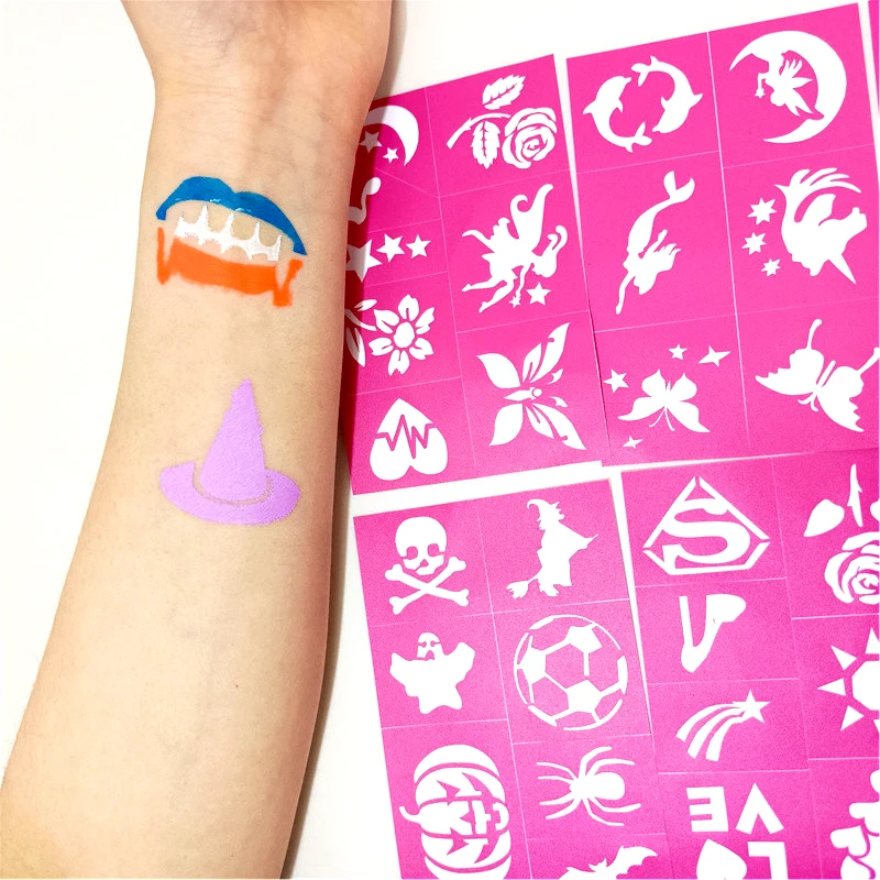 Amazon Hot Sale adhesive Reusable Environment Friendly Glitter Body Art Tattoo Stencils