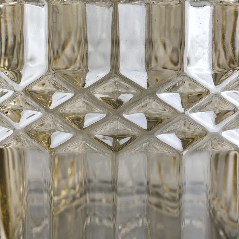 Hot sale amber geo cut 250ml glass candle holder with matched glass bottle for supplier