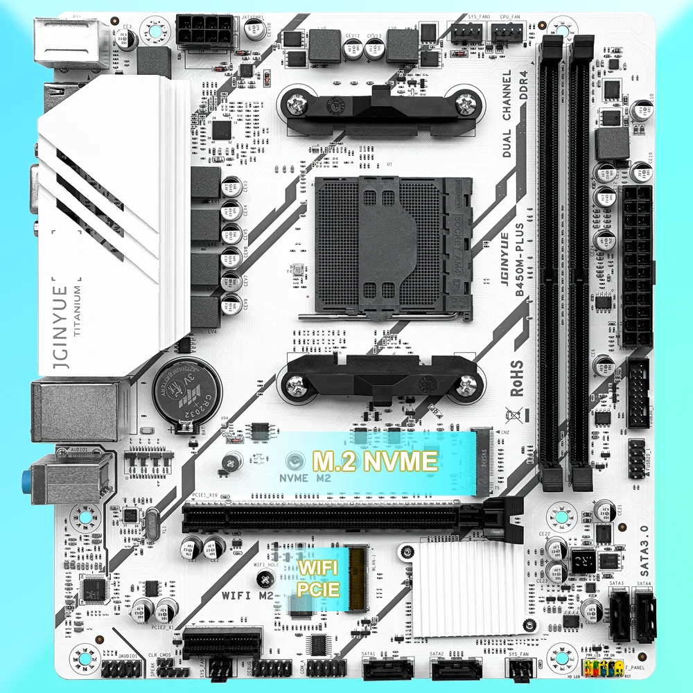 JGINYUE B450M-PLUS DDR4 Gaming Motherboard Supports AMD AM4 1000/2000/3000/4000/5000 Series Processors Desktop