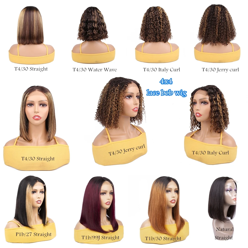 180% густые камбоджийские человеческие волосы 4x4 Короткие Боб безглазные кружевные передние парики из человеческих волос