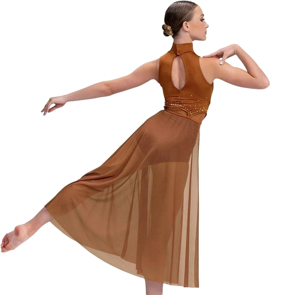MiDee New Long Ballet Competition Dresses for Women Half Skirt Lyrical Dress Dance Competition Clothes Stage Costume Spandex