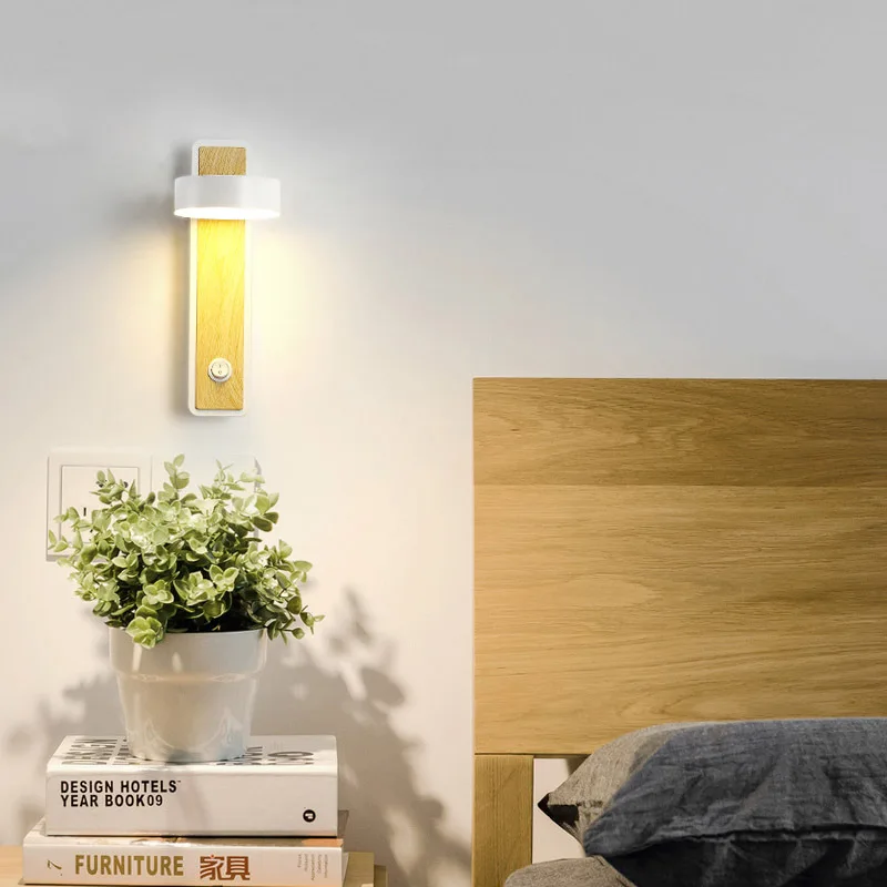 Factory Direct 350 Degree Rotating Bedside Bedroom Office Hotel Rotary Led Wall Light Lamp Lights With Switch