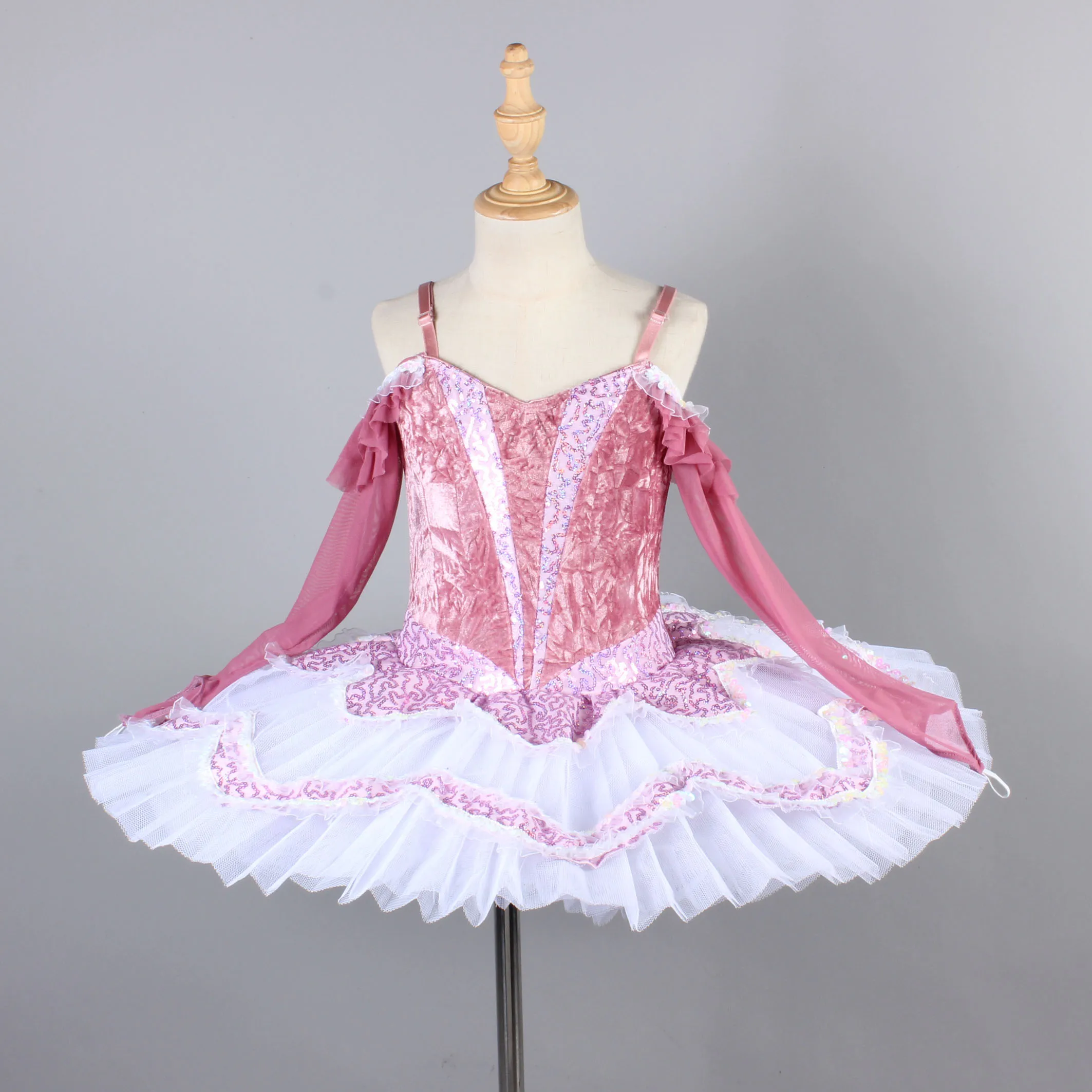 Swan Lake Ballet Dress pink sequin Fluffy stage performance Dance Costume long sleeve mesh Tutu Dresses Training Dancewear