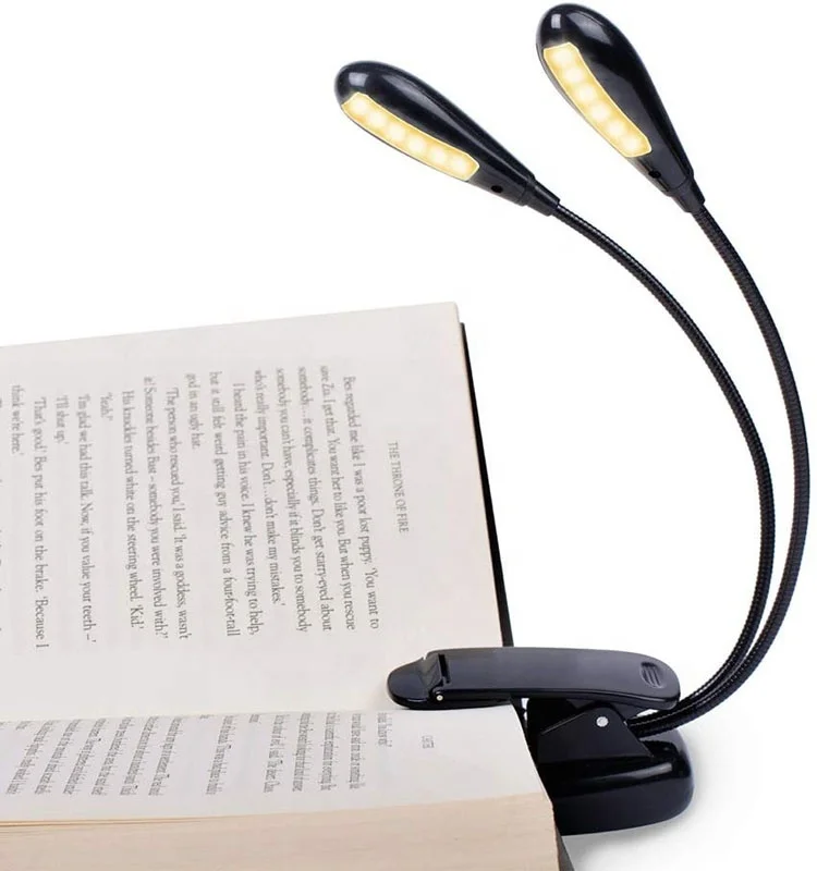 
12 LED Rechargeable Book Light Clip On Reading Light in Bed 40 Hours Eye Protection Dual Heads up 2 Full Pages 