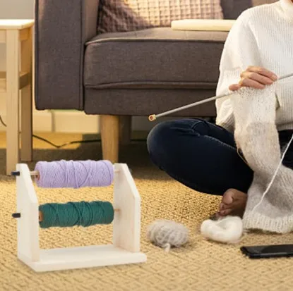 Wholesale Wooden Crochet Horizontal Yarn Spindle Feeder Double Revolving Yarn Holder