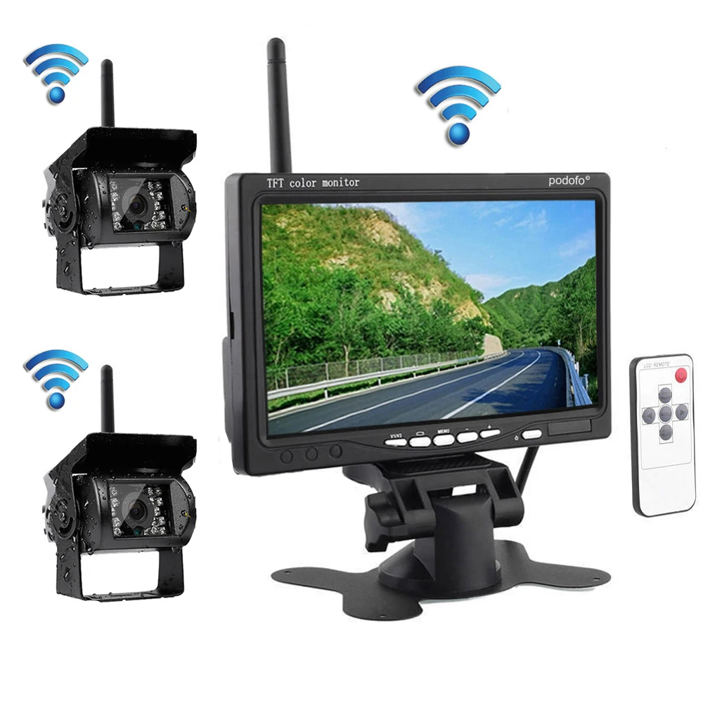 Wireless Vehicle Truck 2 Reverse Cameras & Monitor Car Reversing Aid Waterproof Rear View Camera for Truck