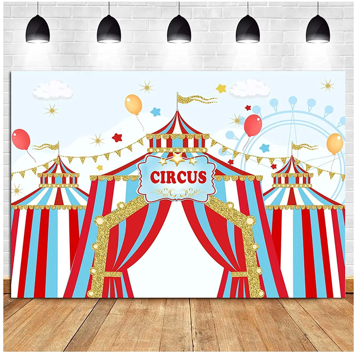 Blue Red White Striped Tent Ferris Wheel Circus Carnival Theme Photography Backdrop 7x5ft Kids Boys or Girl Birthday Party P
