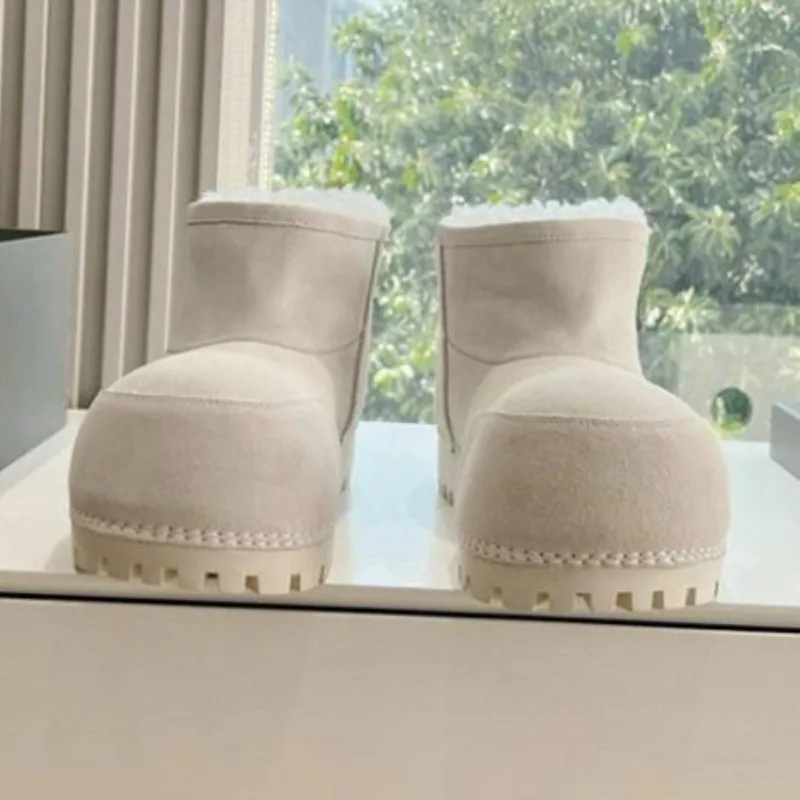 Manufacturer Custom Luxury Unisex Men Warm Platform Ski Boots Thick Sole Vintage Big Toe Genuine Leather Snow Women Ankle  Boots