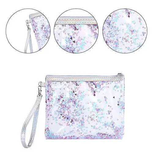 NANA Crystal Clear Cosmetic Bag Travel Toiletry Bag with Zipper Vinyl PVC Make-up Pouch Handle Straps for Women Men