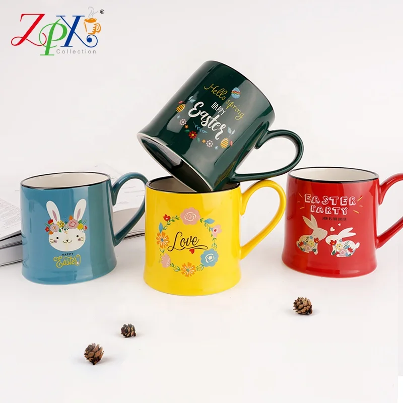 New Bone China Enamel Custom Logo Ceramic Mugs Easter Ceramic Cup Mug Rabbit Porcelain Coffee Cup